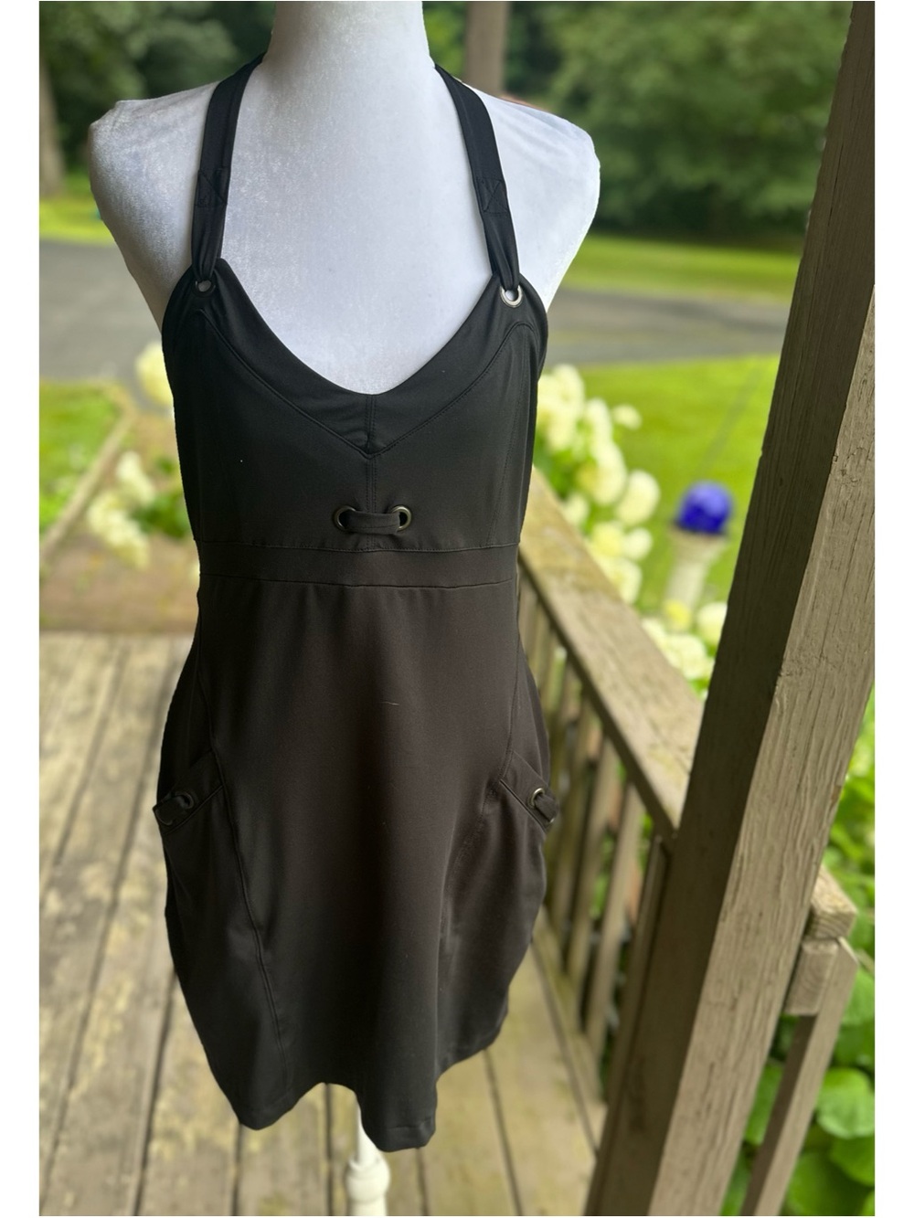Athleta Black Fit and Flare Halter Swim Dress - no size tag